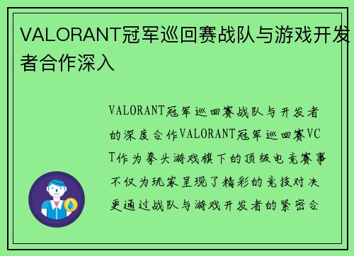 VALORANT冠军巡回赛战队与游戏开发者合作深入