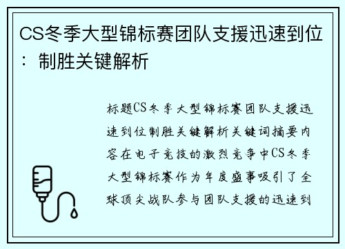 CS冬季大型锦标赛团队支援迅速到位：制胜关键解析
